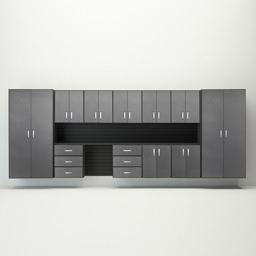 Flowwall 13 Pc Jumbo Cabinet Workstation in Black and Graphite Carbon