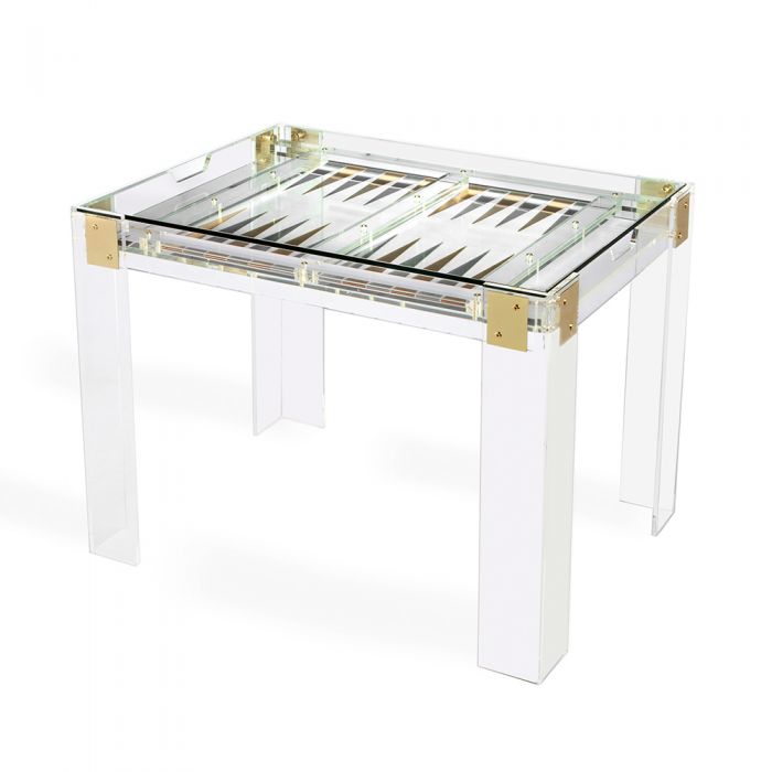 Interlude Home Pierre Acrylic Brass Silver Backgammon Table
