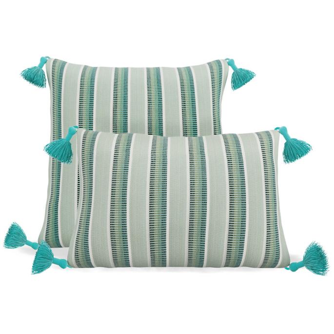 Ibiza Stripe Tasseled Indoor Outdoor Pillow in Green Stripe Size Options