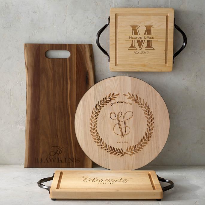 Personalized Walnut Charcuterie Board Options with Monogram