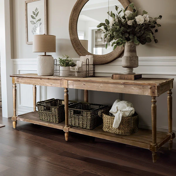 Long Wooden Console Table with Drawers - in Hallway