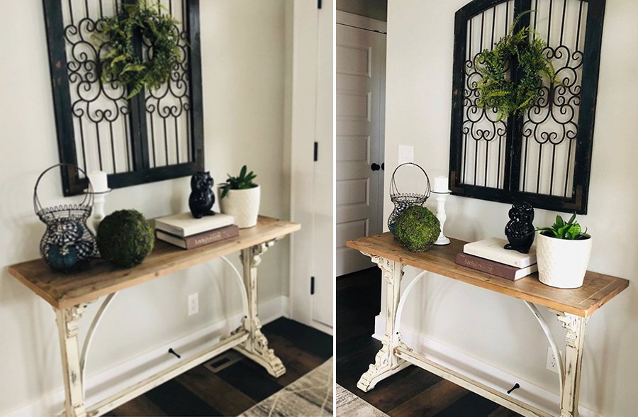Distressed White Corbel Console Table in Entryway