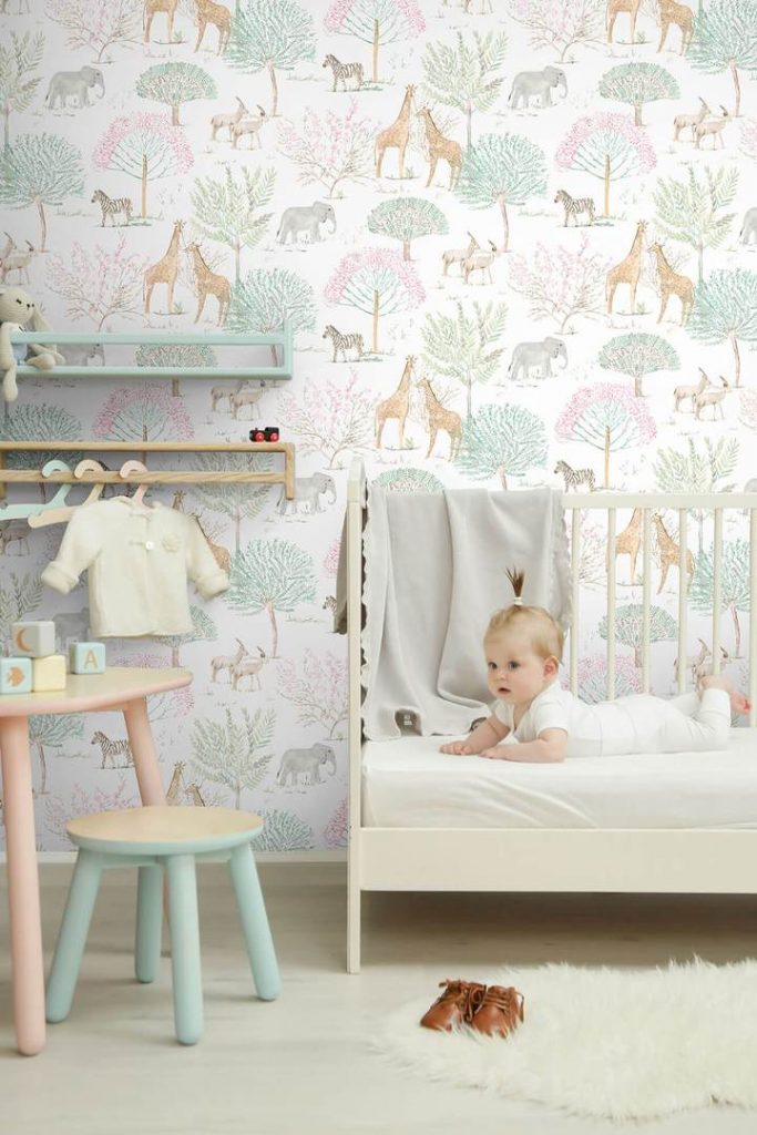 York Wallcoverings On The Savanna Pastel Nursery Wallpaper in Nursery