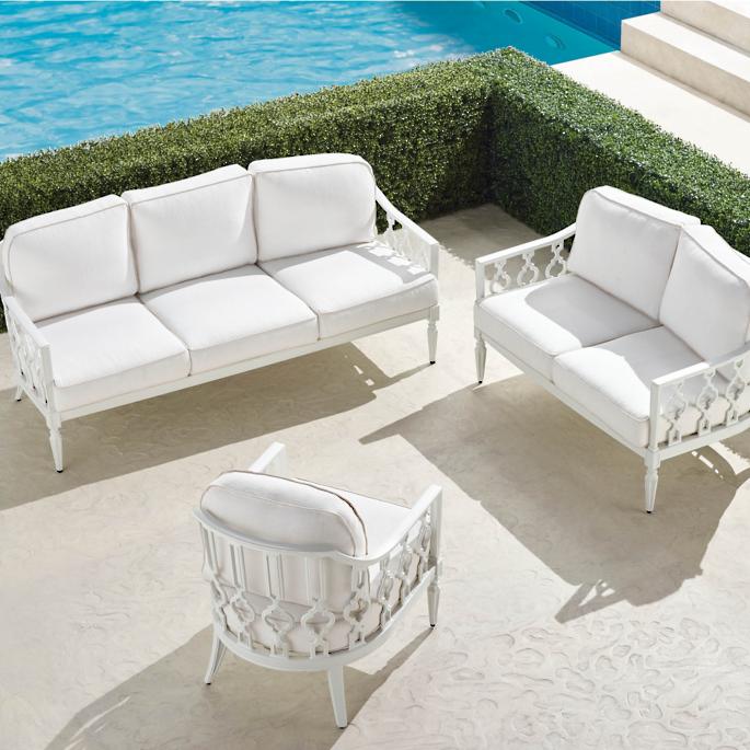 Avery 3 Piece Sofa Set in White Aluminum with White Cushions