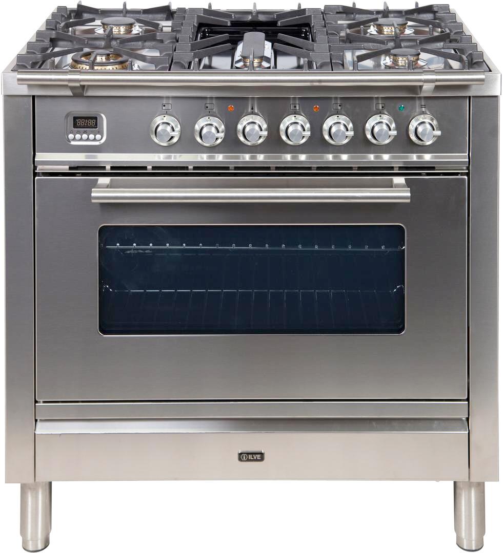 ILVE Professional Plus Stainless Steel Range - 36 inch - Stainless Steel Trim - Dual Fuel Propane