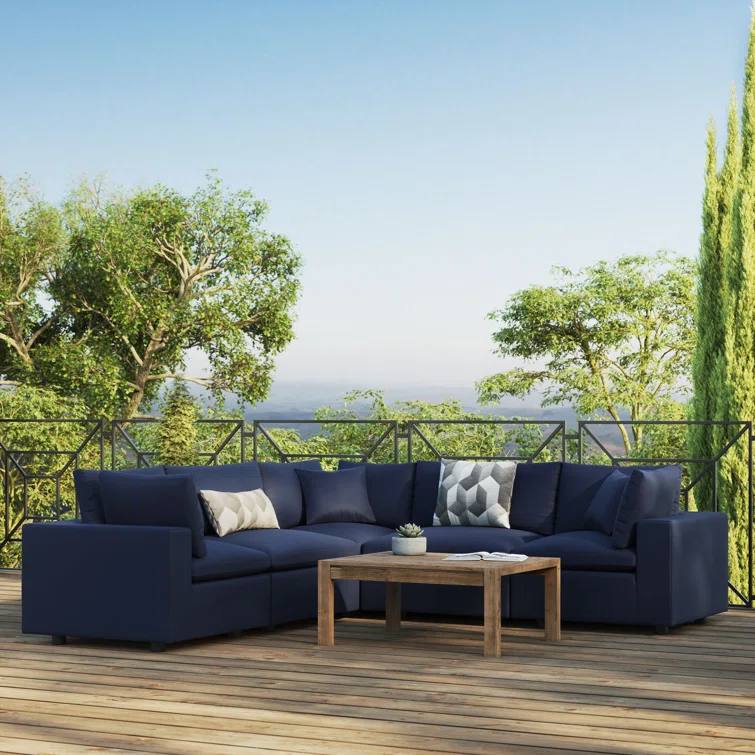 Modway 5-Piece Outdoor Patio Sectional Sofa - Navy - on Backyard Deck - FOW12727